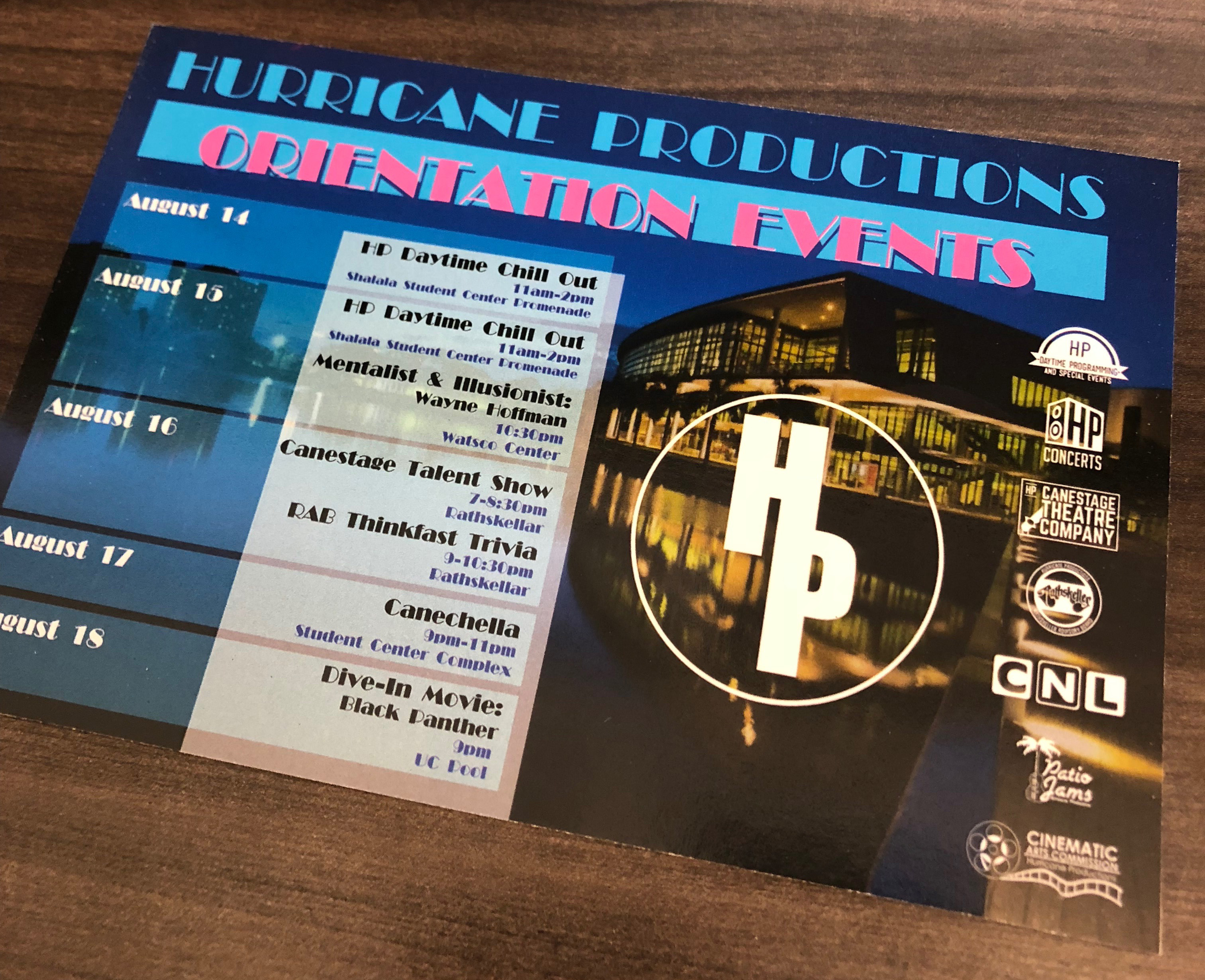 Hurrican Production Orientation Events Flyer